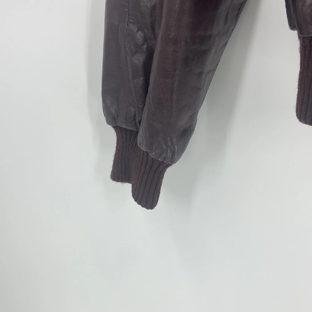 Brown leather zip front bomber jacket size 38 - Picture 6 of 16